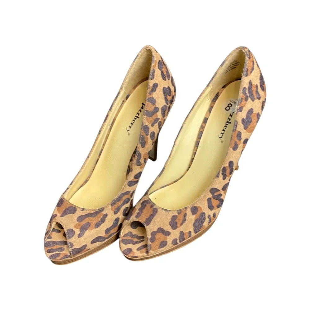 Jazzberry Keira Women's Size 8‎ Leopard Print Peep Toe High Heel Pumps